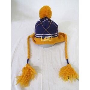 LSU Tigers Ear Cover Beanie Pom Pom Stocking Cap NCAA Purple White‎ Gold